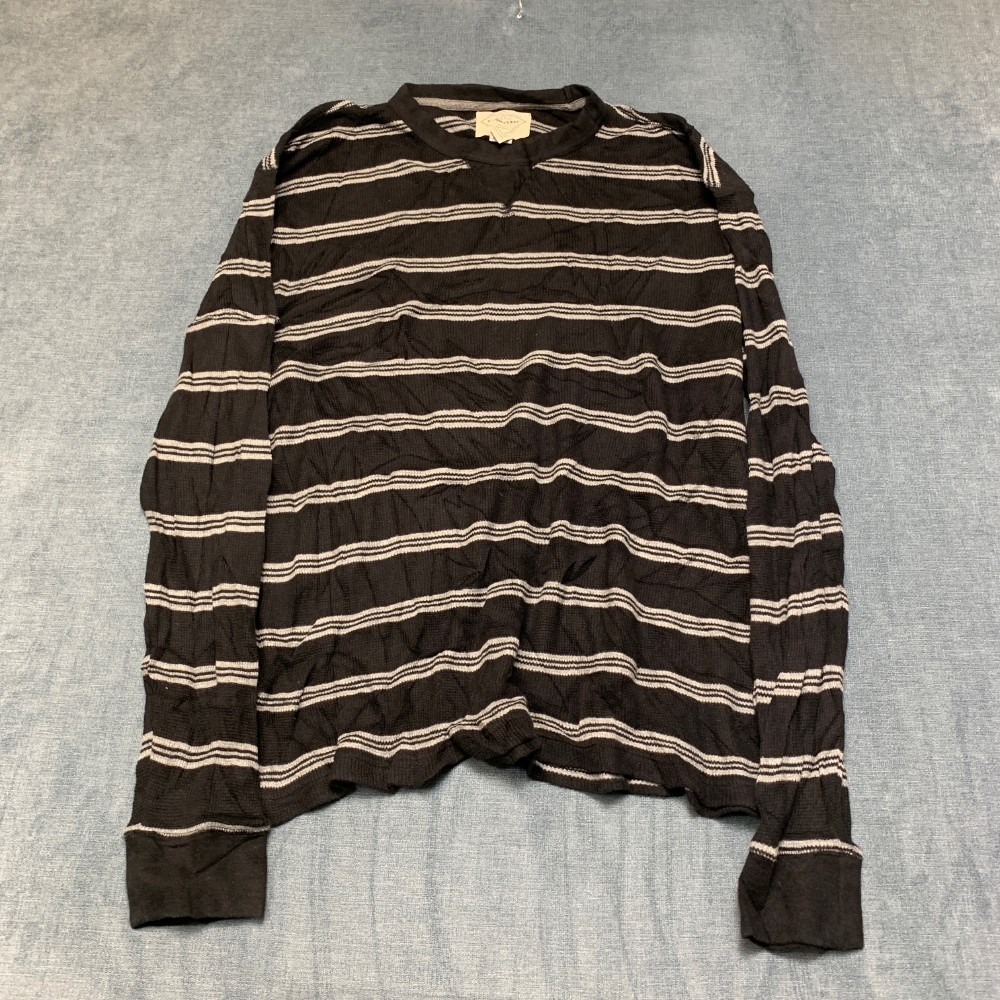 St. John's Bay Sweater Men's 2XL Black White Striped Cotton Waffle Knit Winter
